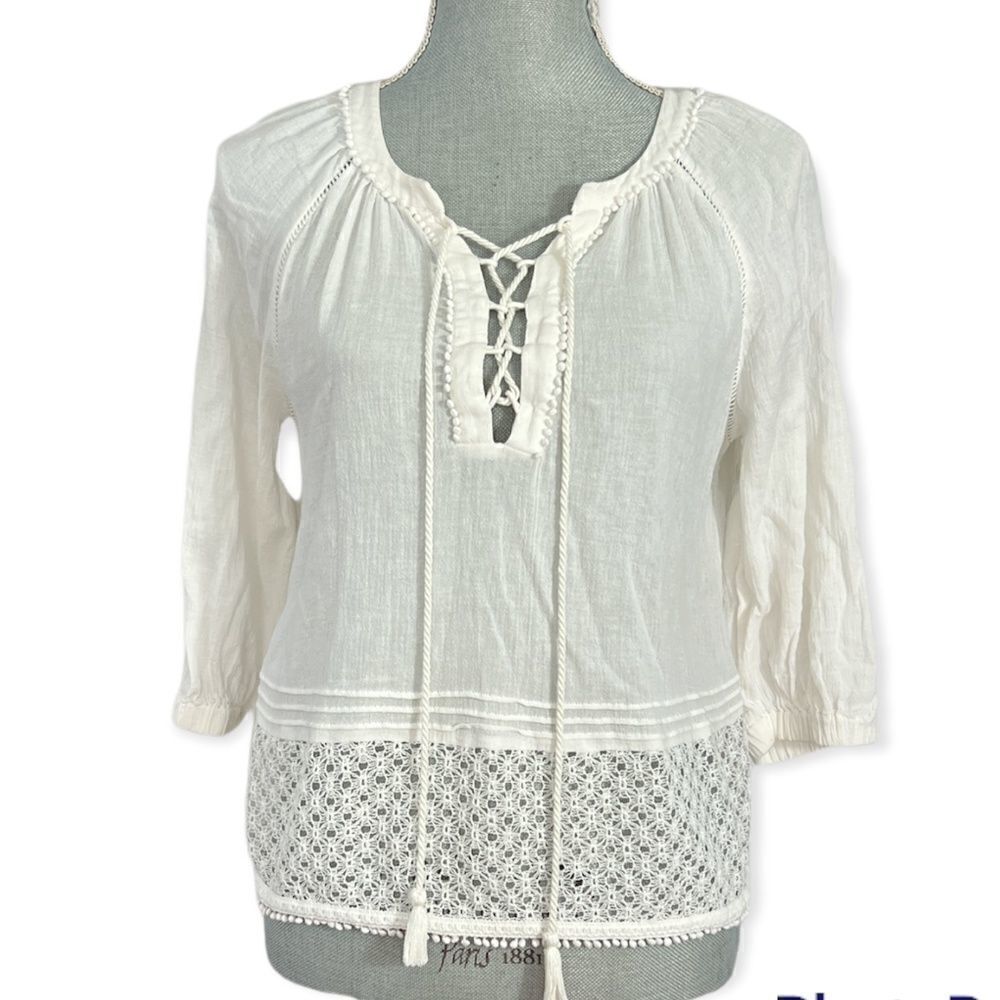 Victoria Secret White Cotton Crochet Detail Top Size XS